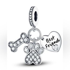 🆕🦴🐾 925 Rhinestone Heart, Bone & Paw Print Charm NWT